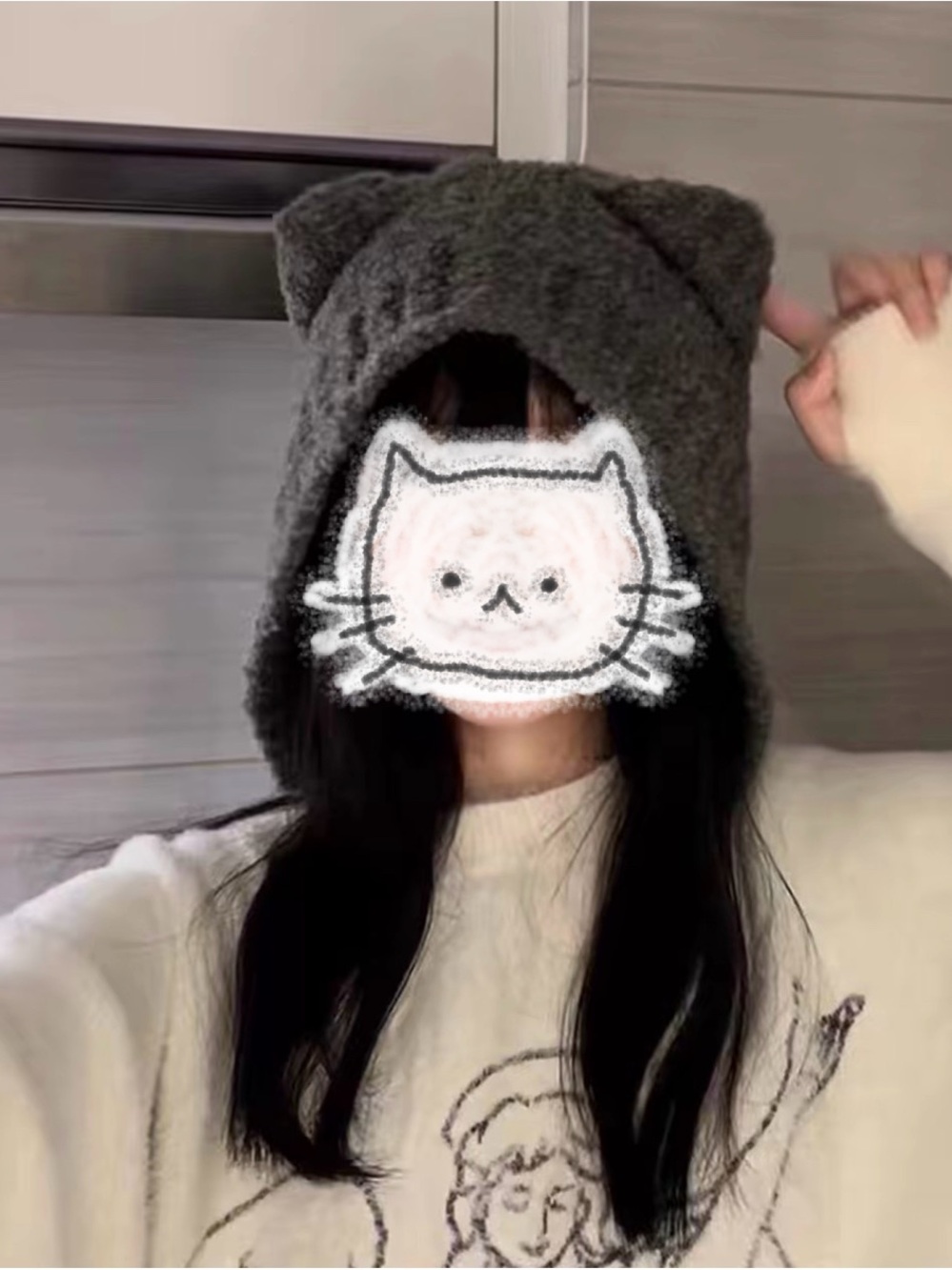 Cozy Gray Knit Bear Ear Hood